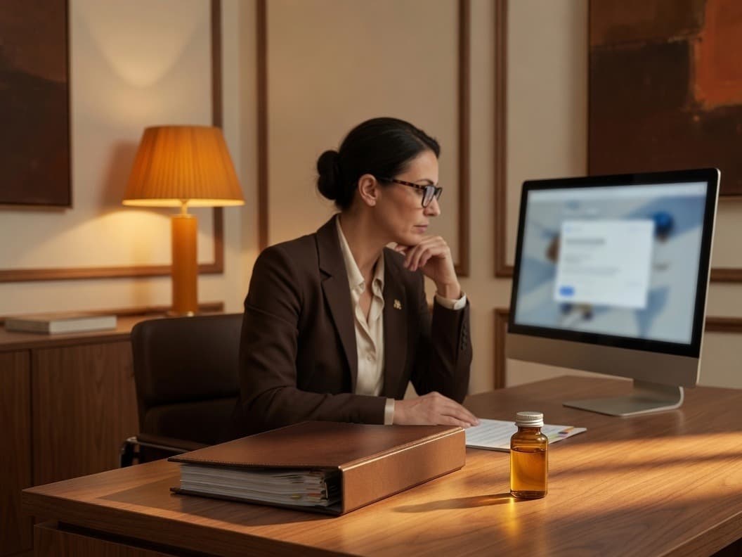 Quality specialist working from a controlled library in a quiet office